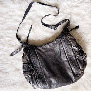 Botkier Dark Grey Leather Ruched Zipper Multi-Pocket Hobo Bag w Dustbag